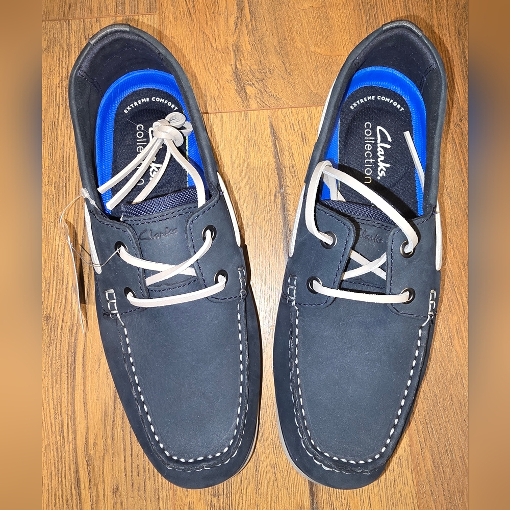 Clarks Noonan nubuck Men's Navy Blue Boat Shoes NWT Size 7M
